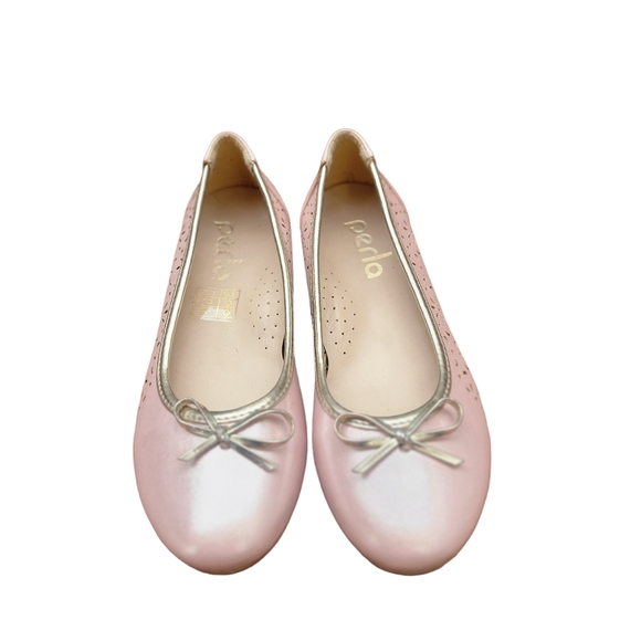 Perla Soft Pink Floral Perforated Ballerina Flats - Picture 2 of 11